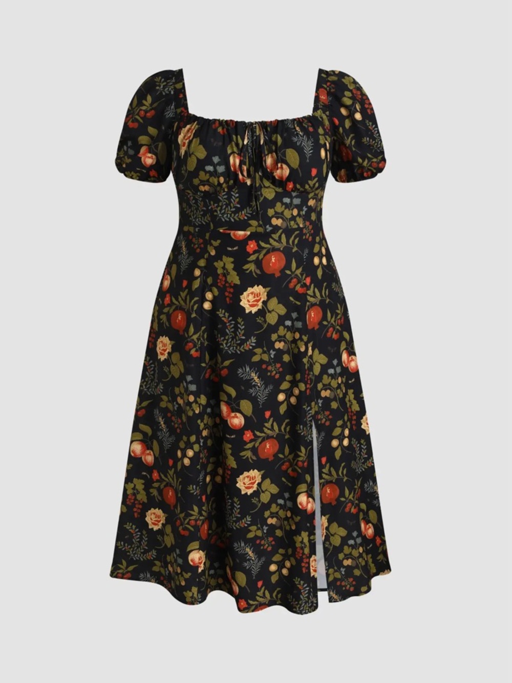 Cider Fruit Square Neck Puff Sleeve Midi Dress Curve 4xl - Picture 3 of 6